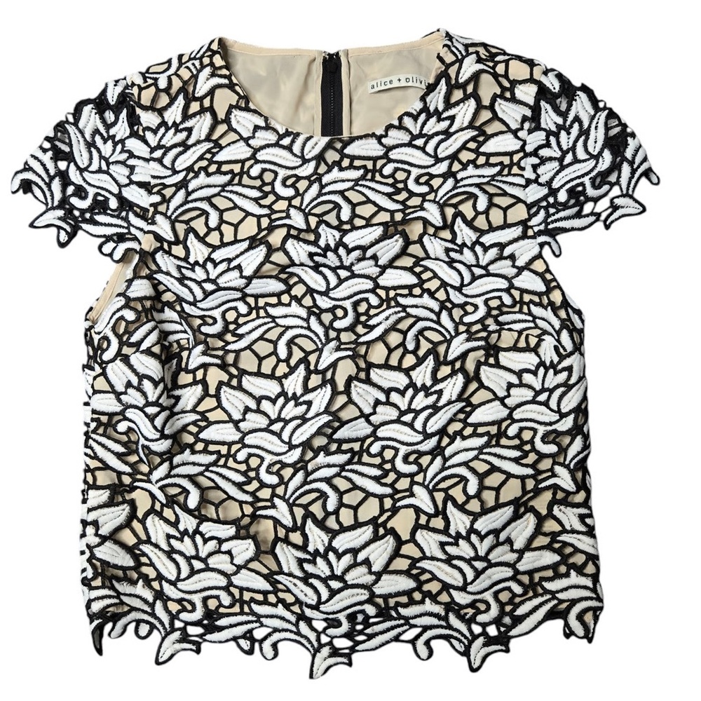 Alice and Olivia Eve Lace Overlay Top
